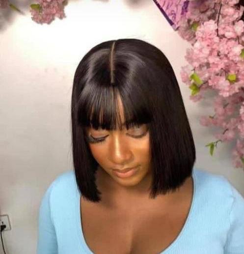 💯 human hair closure fringe bob 12 inches plus free gift