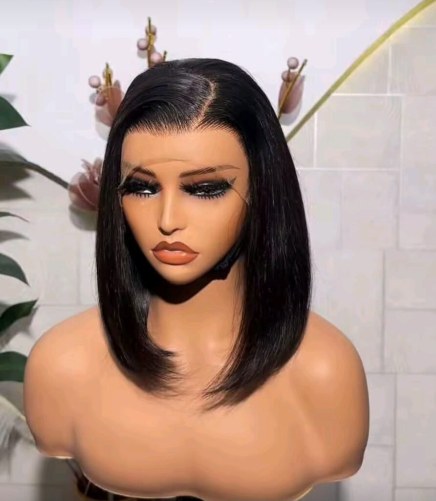 💯 human hair full frontal Bob wig 12 inches plus free gift