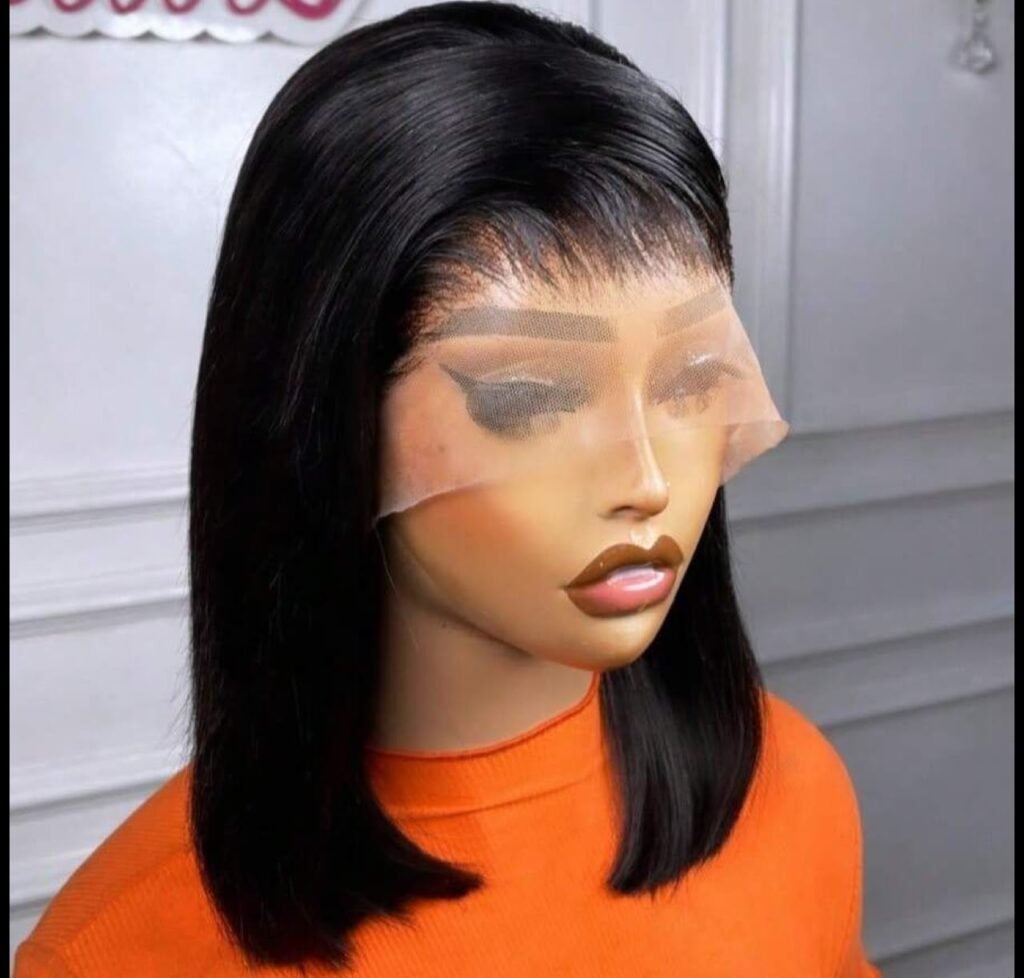 💯 human hair full frontal Bob wig 12 inches plus free gift