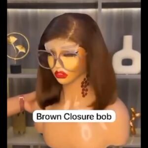 💯 human hair full closure Chestnut brown wig 12 inches plus free gift