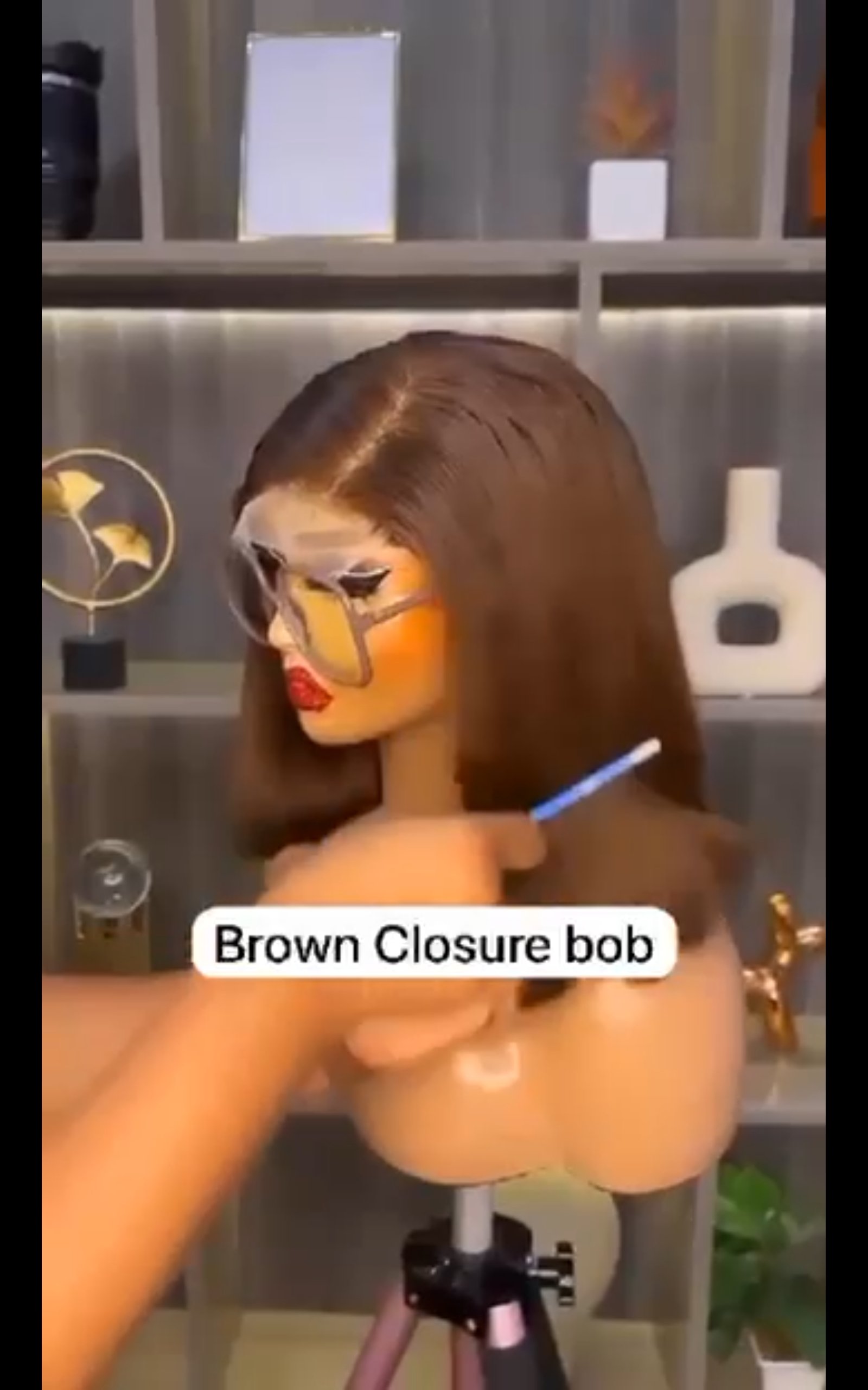 💯 human hair full closure Chestnut brown wig 12 inches plus free gift - Image 2