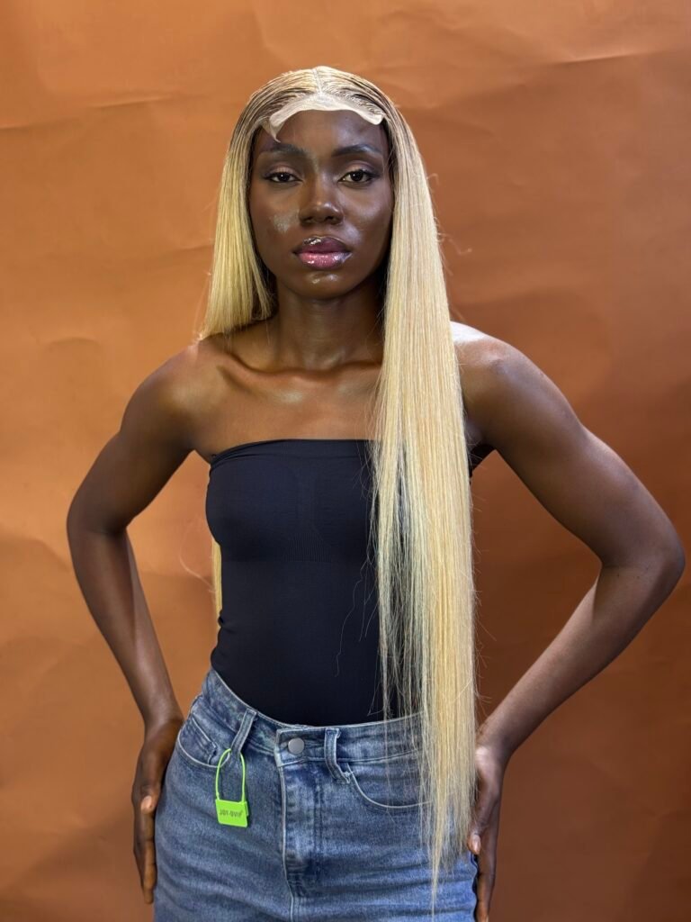 Silky Straight Wig in Blonde with Dark Root plus free gift